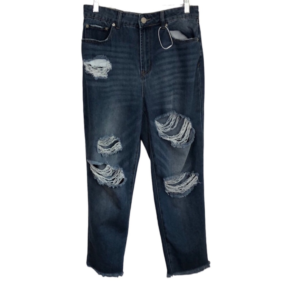 NEW NWT FOREVER 21 Slim Straight high rise jeans size 28 distressed denim